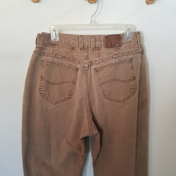 Vintage Lee Riveted Womens Jeans Tapered Leg Highwaisted Sz 14 Khaki Distressed. - Picture 2 of 13